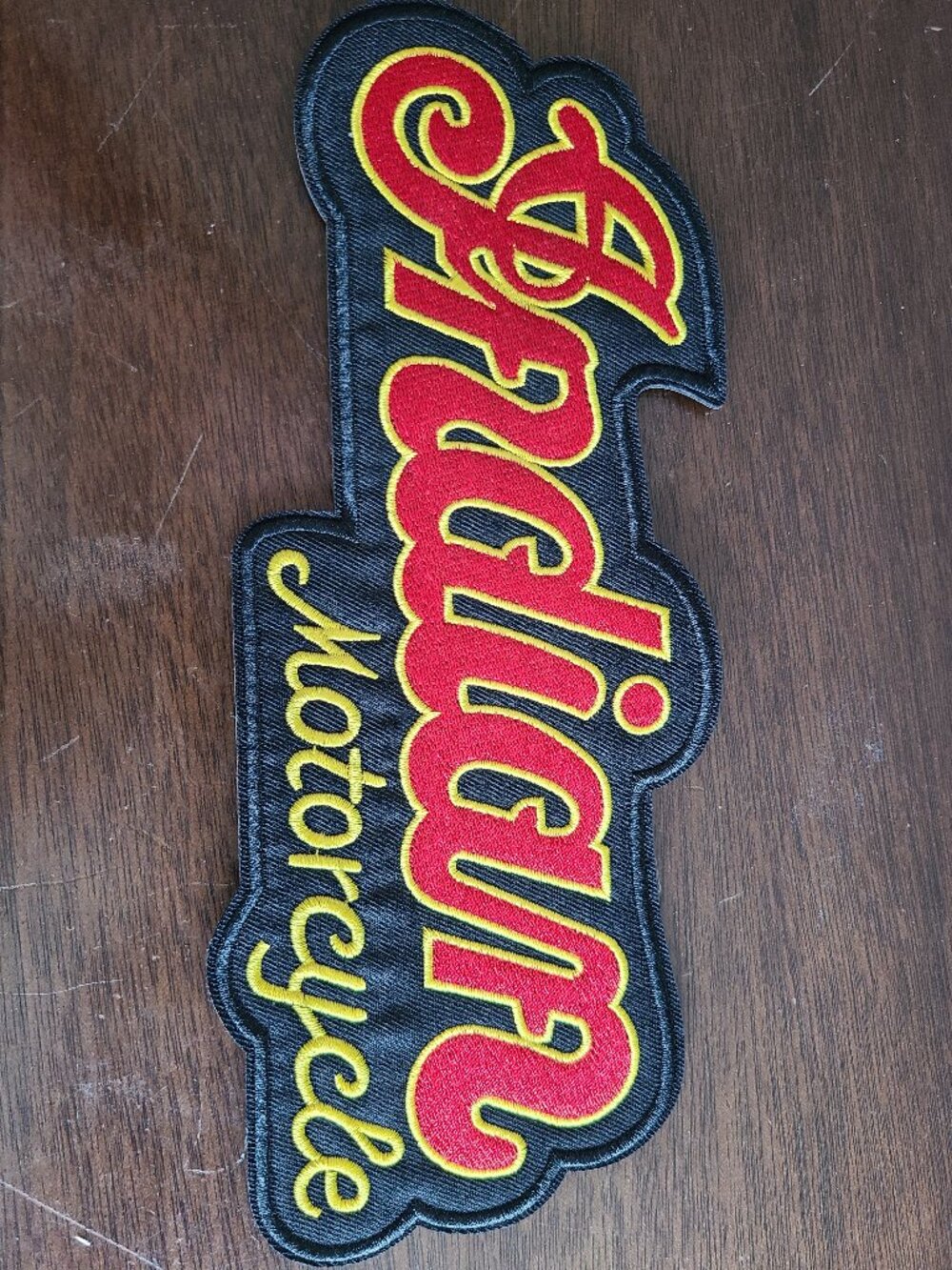 Large Indian Motorcycle Embroidered Patch Red Yellow Script Script Logo NEW